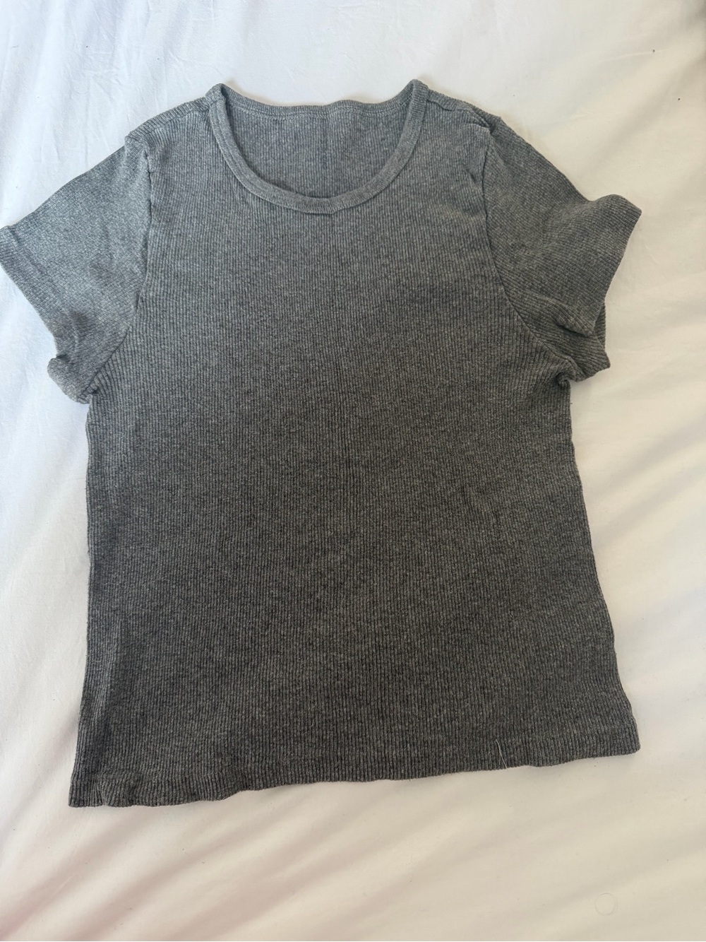 Brandy Melville Ribbed Short-Sleeve Tee - Gray